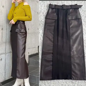 무루아 MURUA 바이컬러 슬릿 내로우 스커트