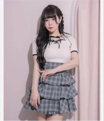 pium 더블 리본 케이프 와플 티셔츠