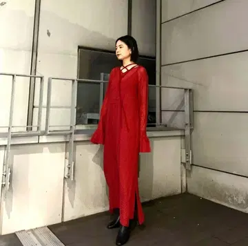 AMERI CROSS NECK CROCHET KNIT DRESS