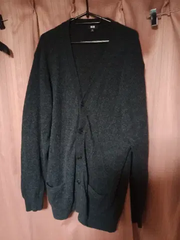 UNIQLO 다크 그레이 울 100% 가디건 초 빅 사이즈 3XL