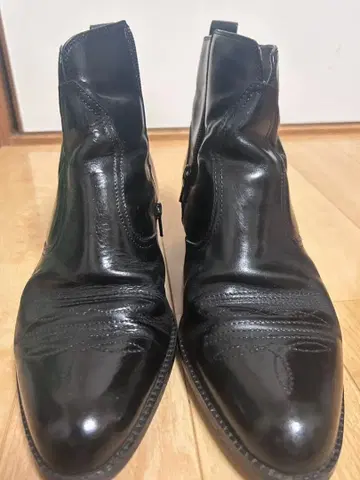 블랙 가죽 웨스턴 부츠 중간 굽