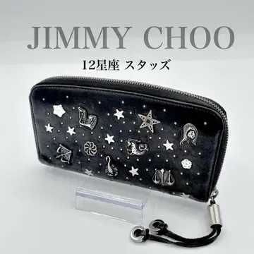 JIMMY CHOO 12별자리 스터드 가죽 장지갑 블랙