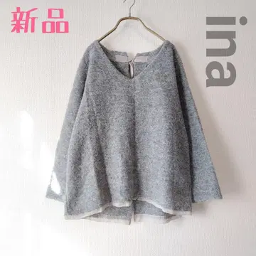 새상품 ina 이나 포근한 울 상의 루즈 리본 스웨터 그레이