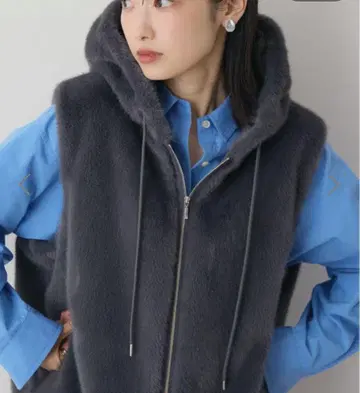 후드 부착 퍼 베스트 L 그레이