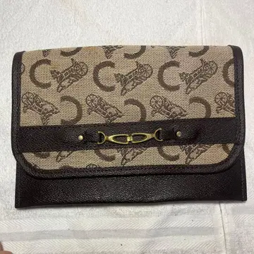 로고 캔버스 가죽 클러치백