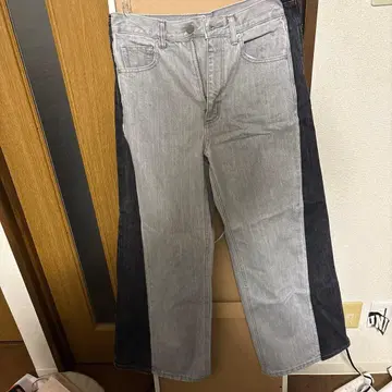 투톤 컬러 와이드 레그 데님 팬츠 리메이크