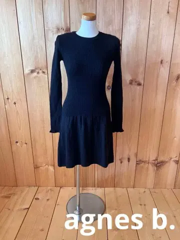 아네스베/원피스/니트/리브 니트/블랙/울/프랑스제