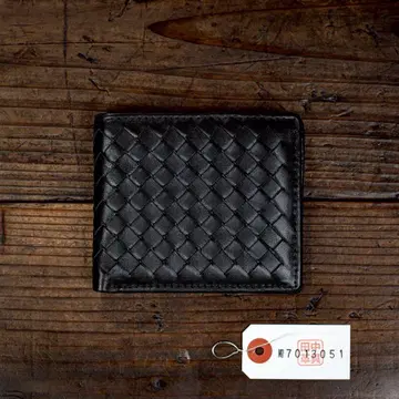 양가죽 뜨개질 접이식 지갑 인트레차트 천연 가죽 블랙