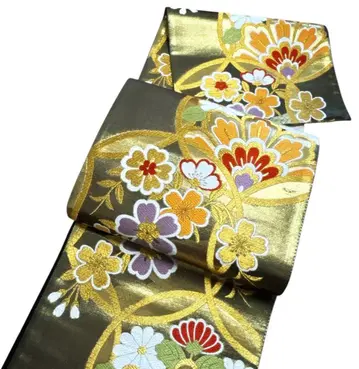 A 23 후쿠로 오비 육통 화문 무늬 당금직 꽃 순수 실크 후리소데용