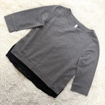 아쉬 이데알 [ M ] 7부 소매 티셔츠 밑단 레이스 리브 그레이 계열