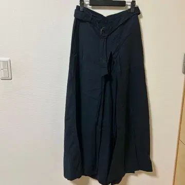 네이비 플레어 스커트 허리 리본 포함