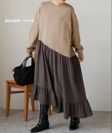 [ 미사용 새상품 ] Bou Jeloud 티셔츠 원피스 베이지 브라운