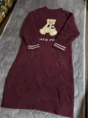 gelato pique 곰 자수 룸웨어 와인 레드