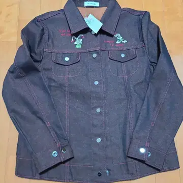 [ 미사용 새상품 택 포함 ] 자수 데님 자켓 다크 브라운 토부 백화점