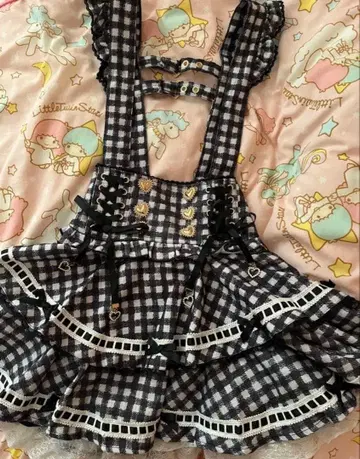 리즈리사 사다리 리본 깅엄 티어 스카판 블랙