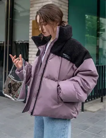 Dazy 다운 자켓 바이컬러 블랙 라벤더