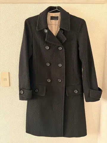 PAGEBOY 블랙 더블 버튼 롱 코트