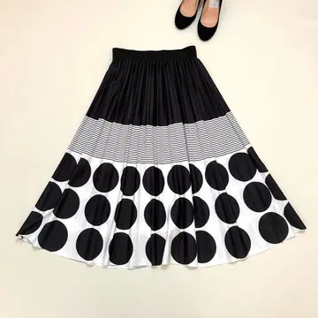 205 ZERO 보더 폴카 도트 절개 플레어 스커트 M-L
