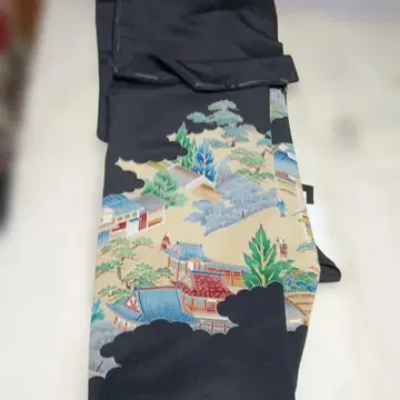 블랙 전통 예복 기모노 풍경화 자수 기모노