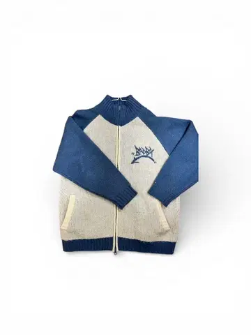 집업 니트 스웨터 네이비/아이보리