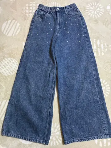 EATME 컷 아웃 스톤 부착 와이드 데님 팬츠 S