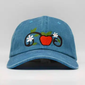 새상품 오리지널 자수 베이스볼 캡 사과 플라워 꽃 블루