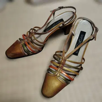 세르지오 로시 가죽 샌들 골드/오렌지