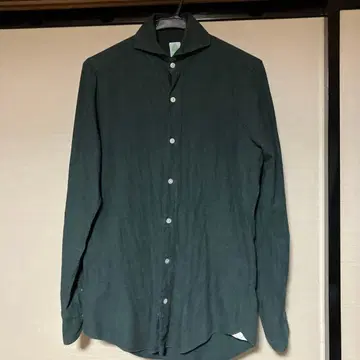 Finamore 다크 그린 긴팔 셔츠 버튼 포함