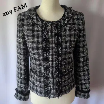 새상품급 any FAM 노카라 트위드 자켓 블랙 화이트