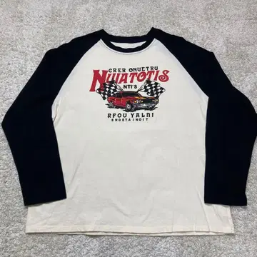 레트로카 프린트 투톤 컬러 래글런 긴팔 티셔츠