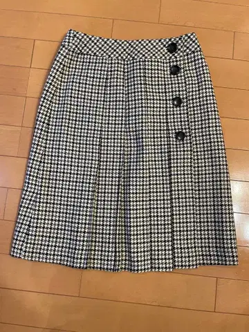 하운드투스 패턴 플리츠 스커트