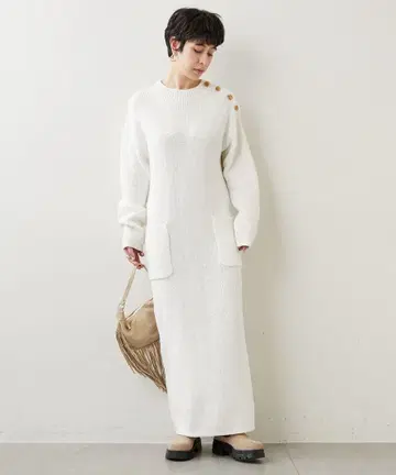 [위임 가제트] 니트 원피스 롱 화이트 올 시즌 F