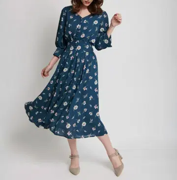 노엘라 컬러 플라워 롱 원피스 로맨틱 드레스 NOELA 그린