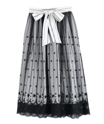 별 모양 자수 튤 플레어 롱 스커트 리본 없음