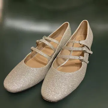 글리터 실버 스트랩 발레 슈즈