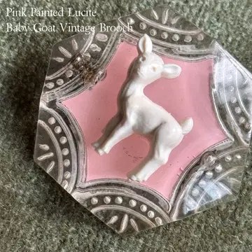 작은 염소 루사이트 인탈리오 리버스 핑크 브로치 벼룩시장 빈티지