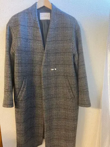 UNITED ARROWS 노카라 그레이 계열 체크 코트