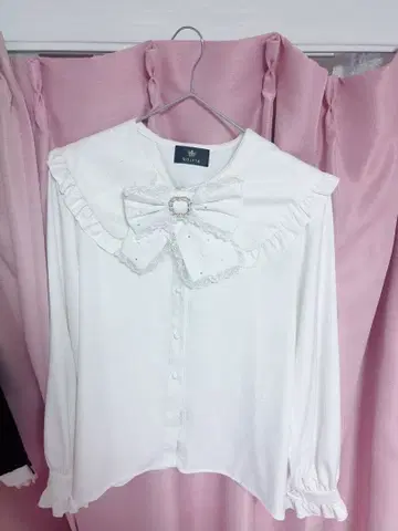 카라 레이스 진주 비쥬 리본 블라우스 ( 화이트 )