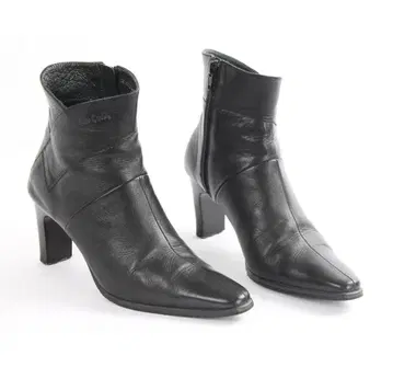 가죽 블랙 앵클부츠 중간 굽