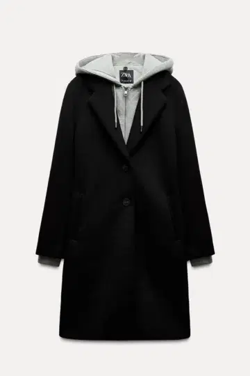 새상품! ZARA 탈부착 후드 대비 코트 블랙 M
