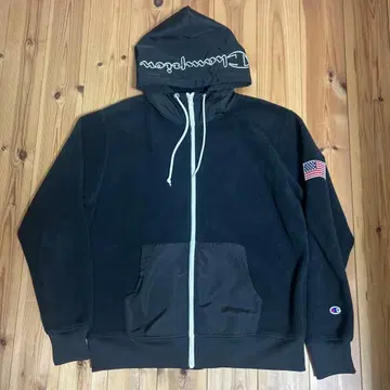 챔피온 블랙 플리스 지퍼 후드티 L 챔피온