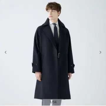 SUIT SELECT 울 블렌드 타이 로켄 코트 네이비 울 혼방