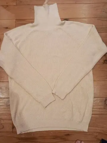 BEAMS 남성용 L 크림색 터틀넥 스웨터 니트 아이보리