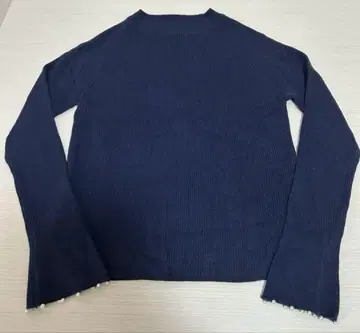 코히나 COHINA 미니 펄 슬리브 리브 니트 네이비