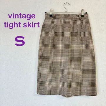 [새상품급] 빈티지 구제 의류 브라운 체크 타이트 스커트 S
