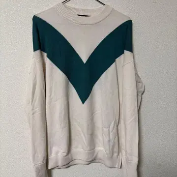 HARE V넥 니트 크림/다크 그린