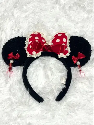디즈니 미니 귀찌 머리띠 도트 빨간색