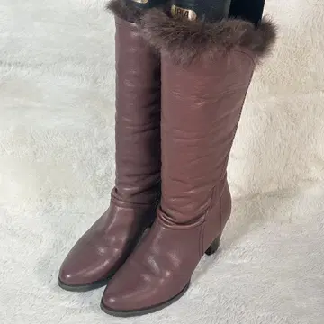 [ Diecimila ] 브라운 가죽 퍼 롱 부츠 미들 기장 S 사이즈