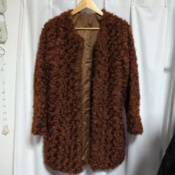 브라운 퍼풍 롱 코트