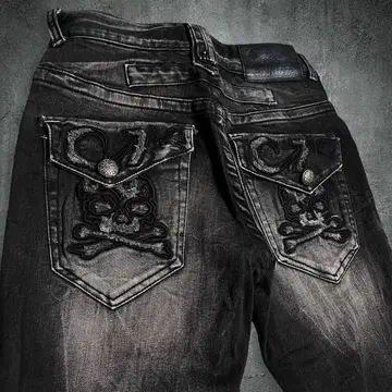cloud72 블랙 데님 y2k 해골 스컬 v계 시크 스타일